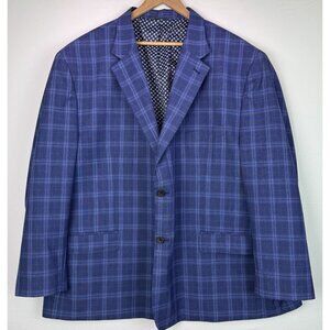 Oak Hill Mens Blazer Sport Coat Jacket Blue Plaid Polyester Viscose Classic 3 XL